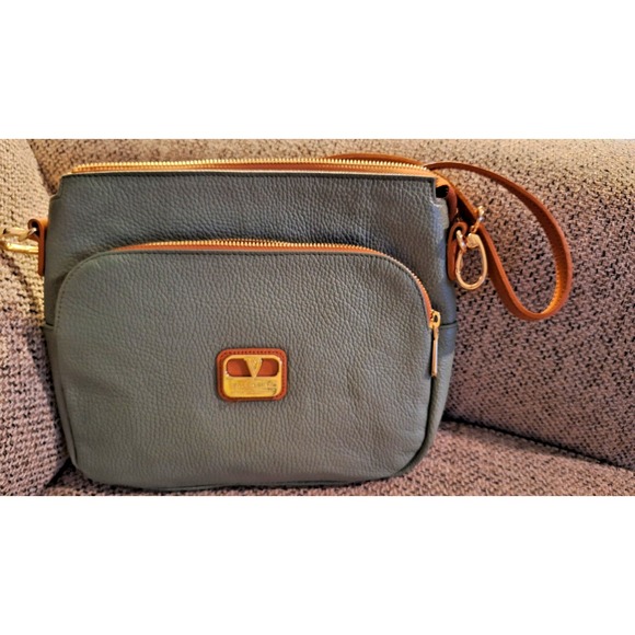 Valentina Sage Green Pebble Brown Leather Crossbody Bag Made in‎ Italy - Picture 2 of 16
